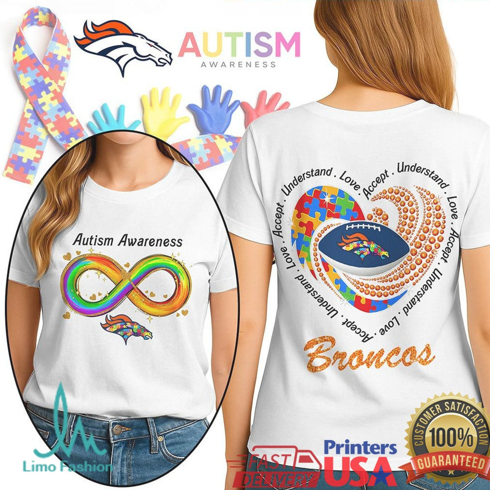 Denver Broncos Autism Awareness T Shirt Rainbow Infinity & Team Spirit Shirt - Limotees LLC