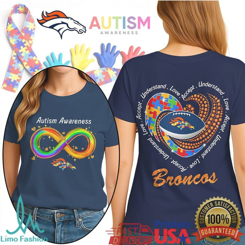 Denver Broncos Autism Awareness T Shirt Rainbow Infinity & Team Spirit Shirt - Limotees LLC