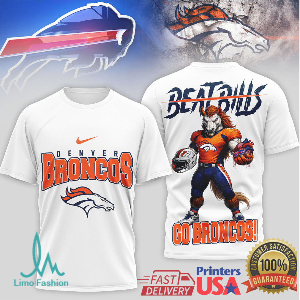 Denver Broncos “Beat Bills” Rivalry Mascot Heart Graphic Tee - Limotees LLC