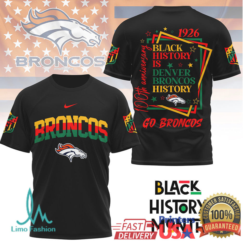 Denver Broncos Black History Month T Shirt100th Anniversary Edition - Limotees LLC