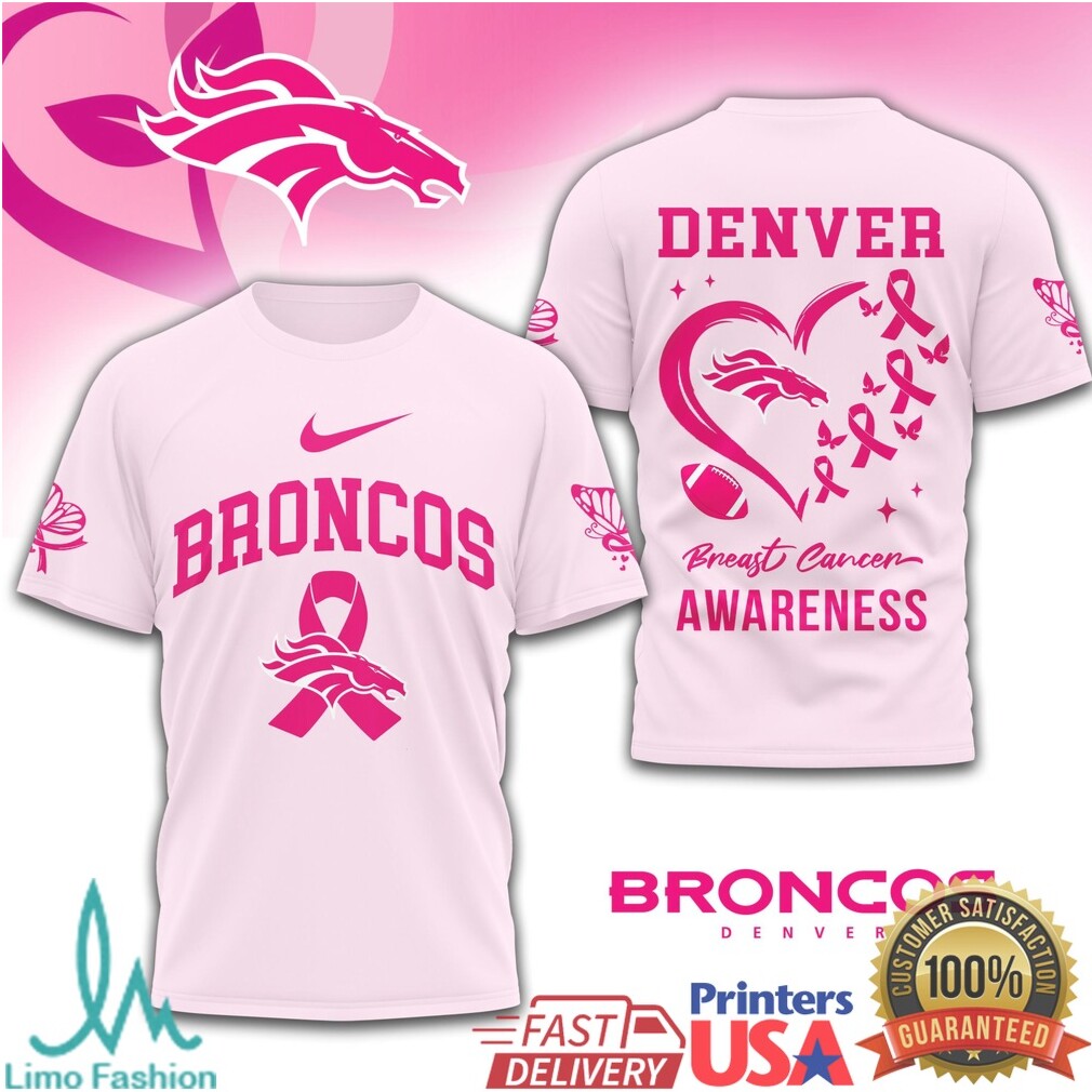 Denver Broncos Breast Cancer Awareness Pink Ribbon Football T Shirt - Limotees LLC