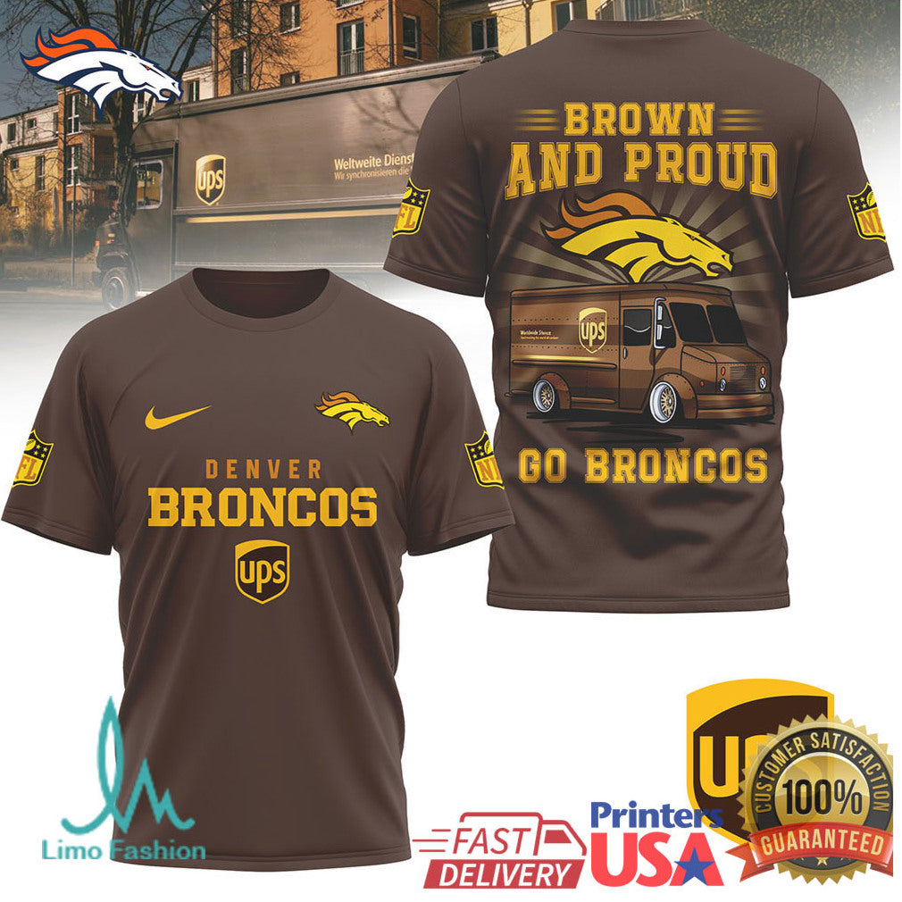 Denver Broncos Brown and Proud UPS Delivery Truck Graphic Tee - Limotees LLC