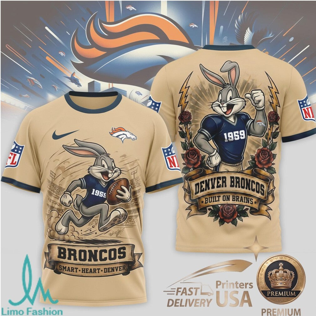 Denver Broncos Bugs Bunny Football Cartoon Graphic Jersey T Shirt - Limotees LLC