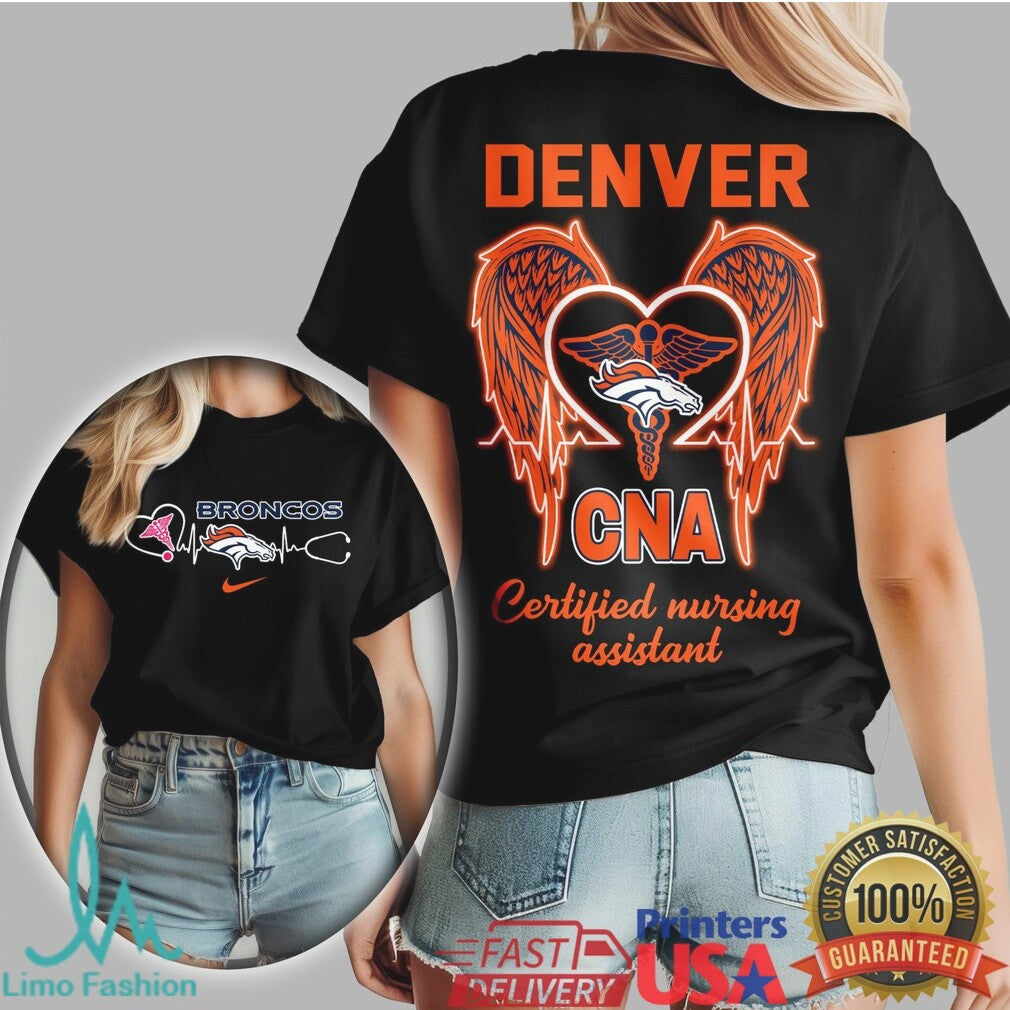 Denver Broncos CNA Heartbeat Wings Graphic T Shirt Broncos Nursing Gift - Limotees LLC
