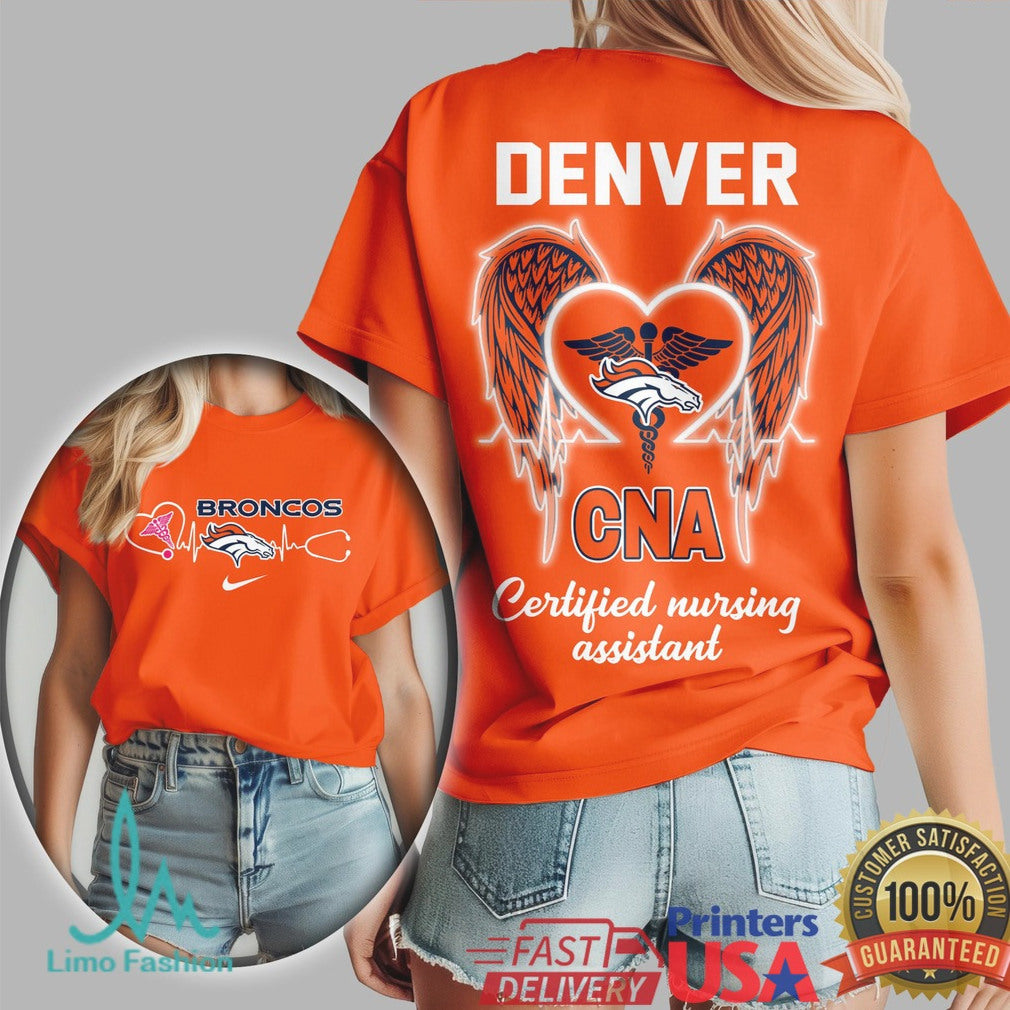 Denver Broncos CNA Heartbeat Wings Graphic T Shirt Broncos Nursing Gift - Limotees LLC