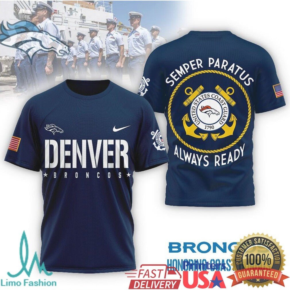 Denver Broncos Coast Guard Semper Paratus Military Performance T Shirt - Limotees LLC