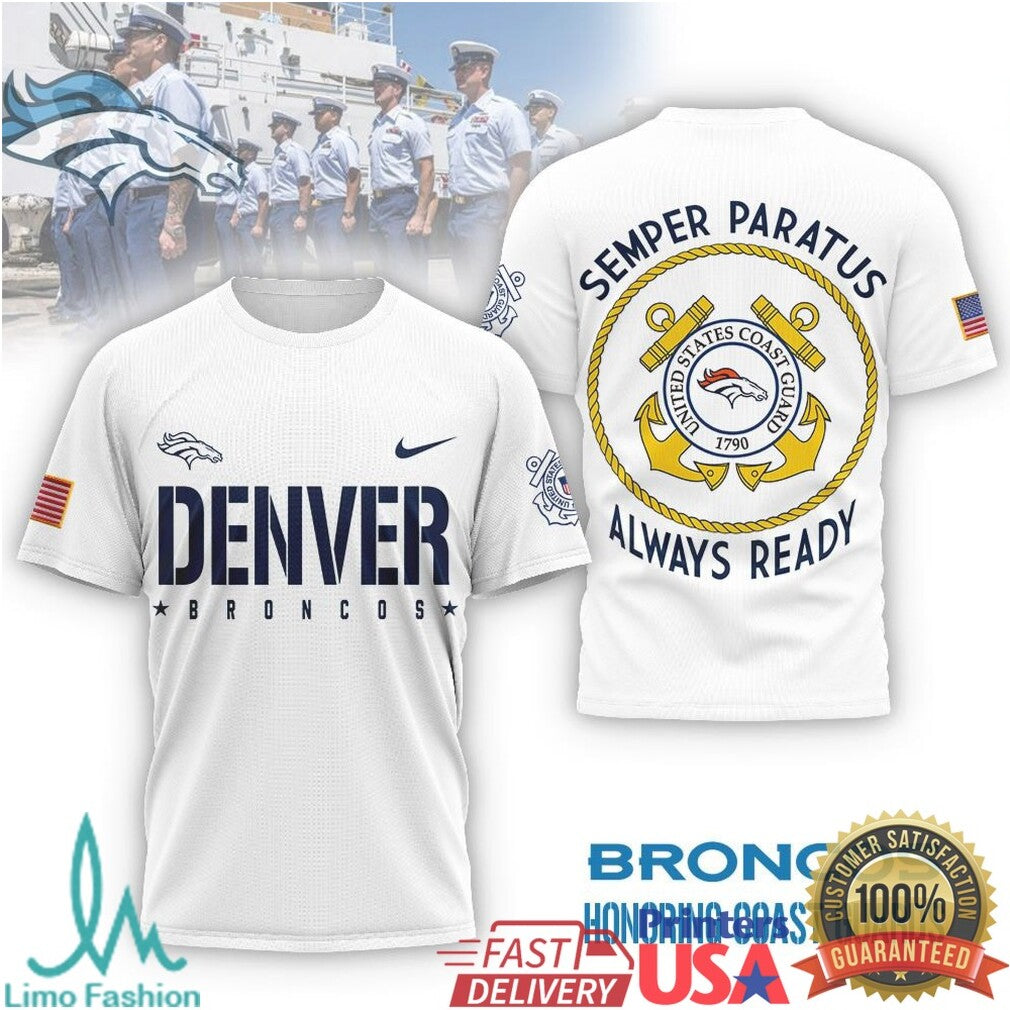 Denver Broncos Coast Guard Semper Paratus Military Performance T Shirt - Limotees LLC