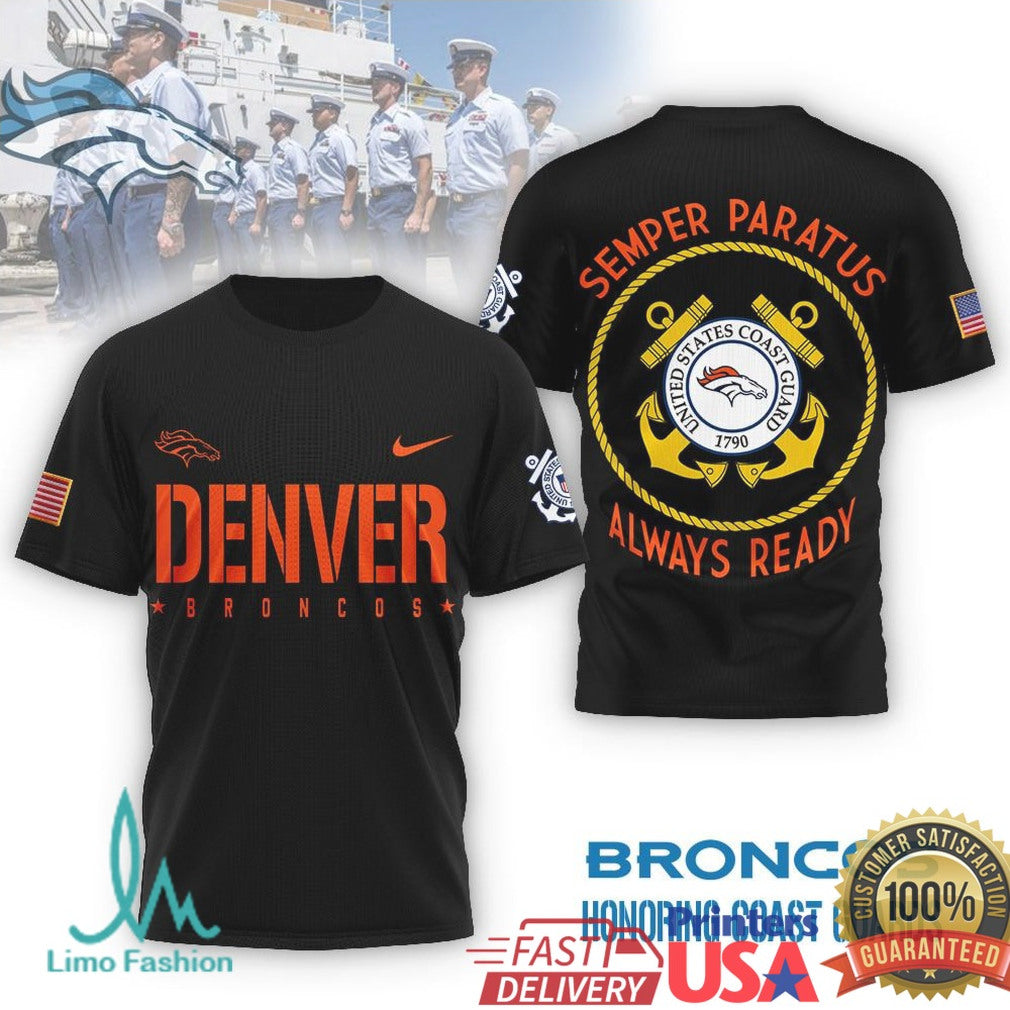 Denver Broncos Coast Guard Semper Paratus Military Performance T Shirt - Limotees LLC