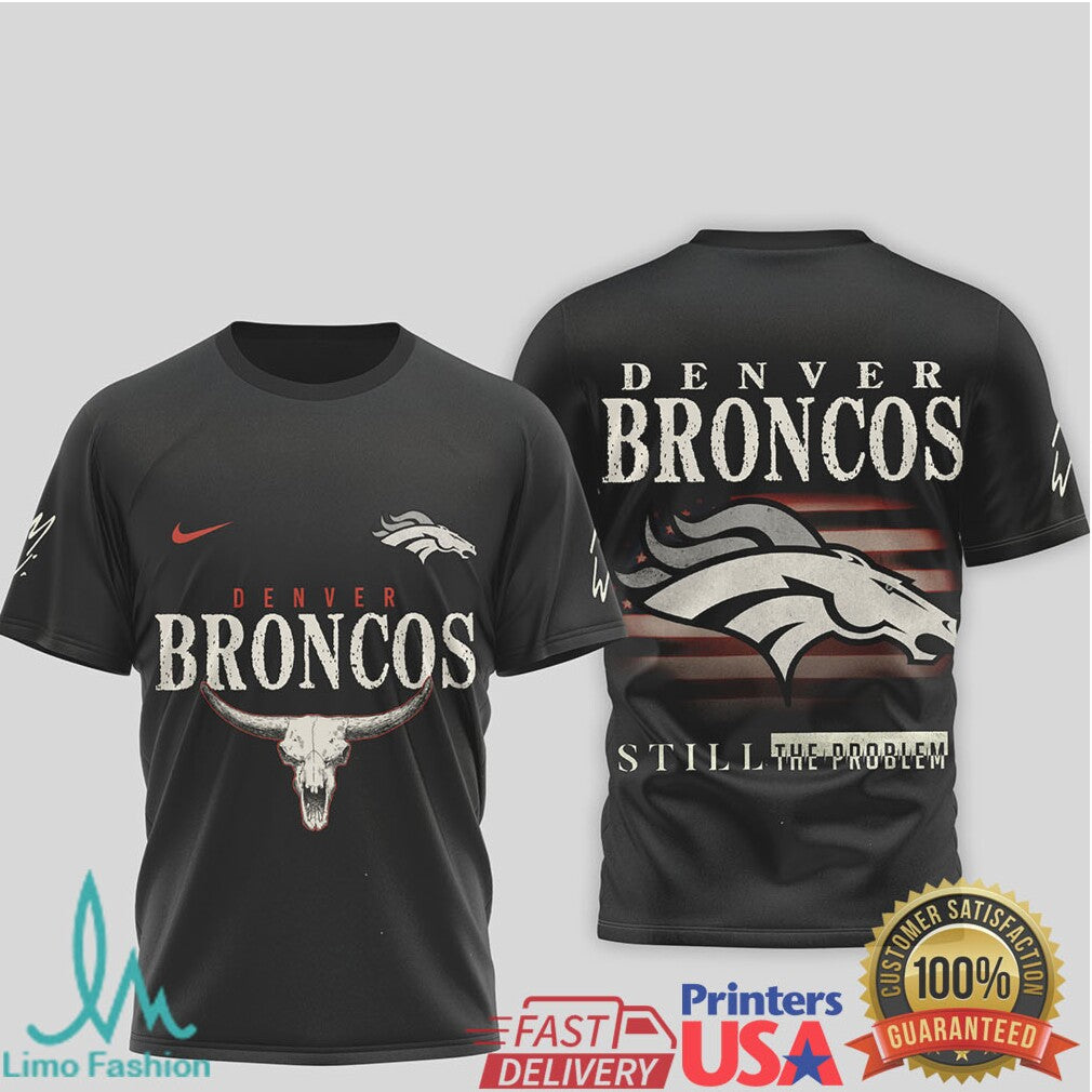 Denver Broncos Cowboy Skull Graphic T Shirt Distressed Broncos Flag Back Print - Limotees LLC