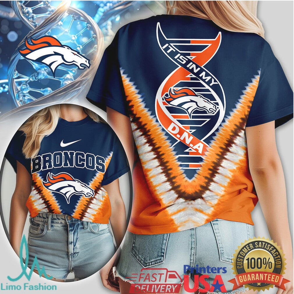 Denver Broncos DNA Team Logo Navy & Orange Fan T Shirt - Limotees LLC