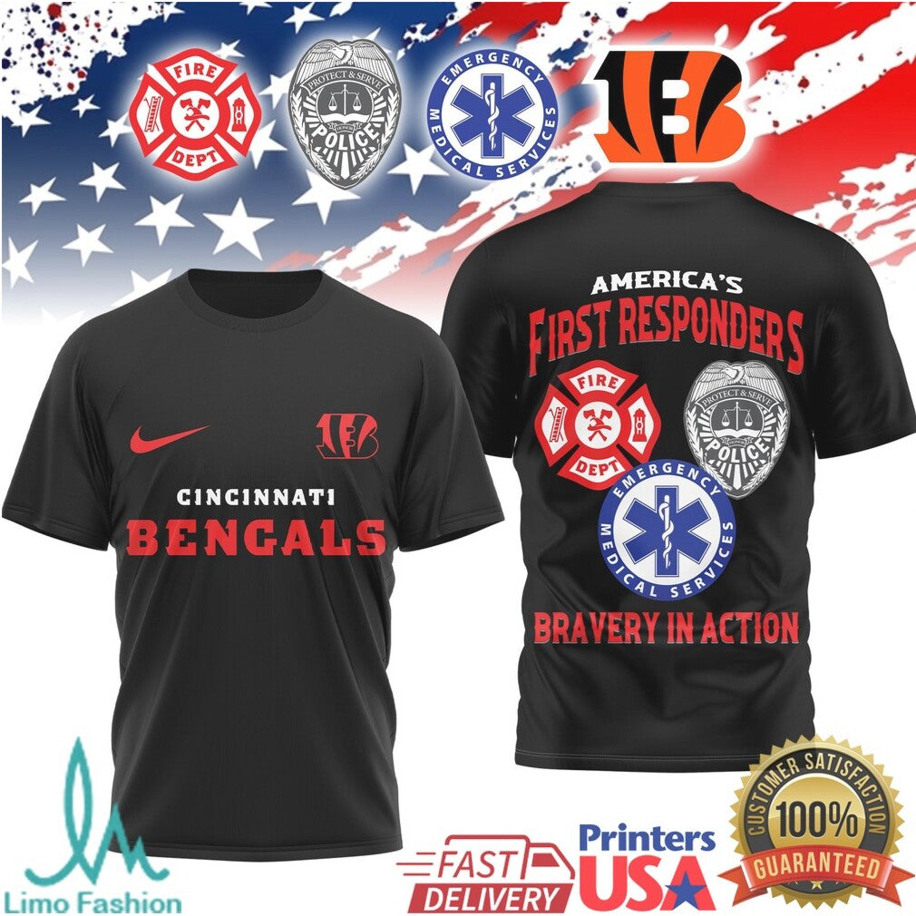 Denver Broncos First Responders Patriotic Bravery in Action T Shirt - Limotees LLC