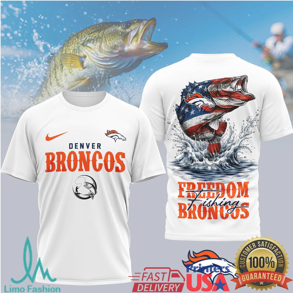 Denver Broncos Freedom Fishing Bass Splatter Graphic T Shirt - Limotees LLC