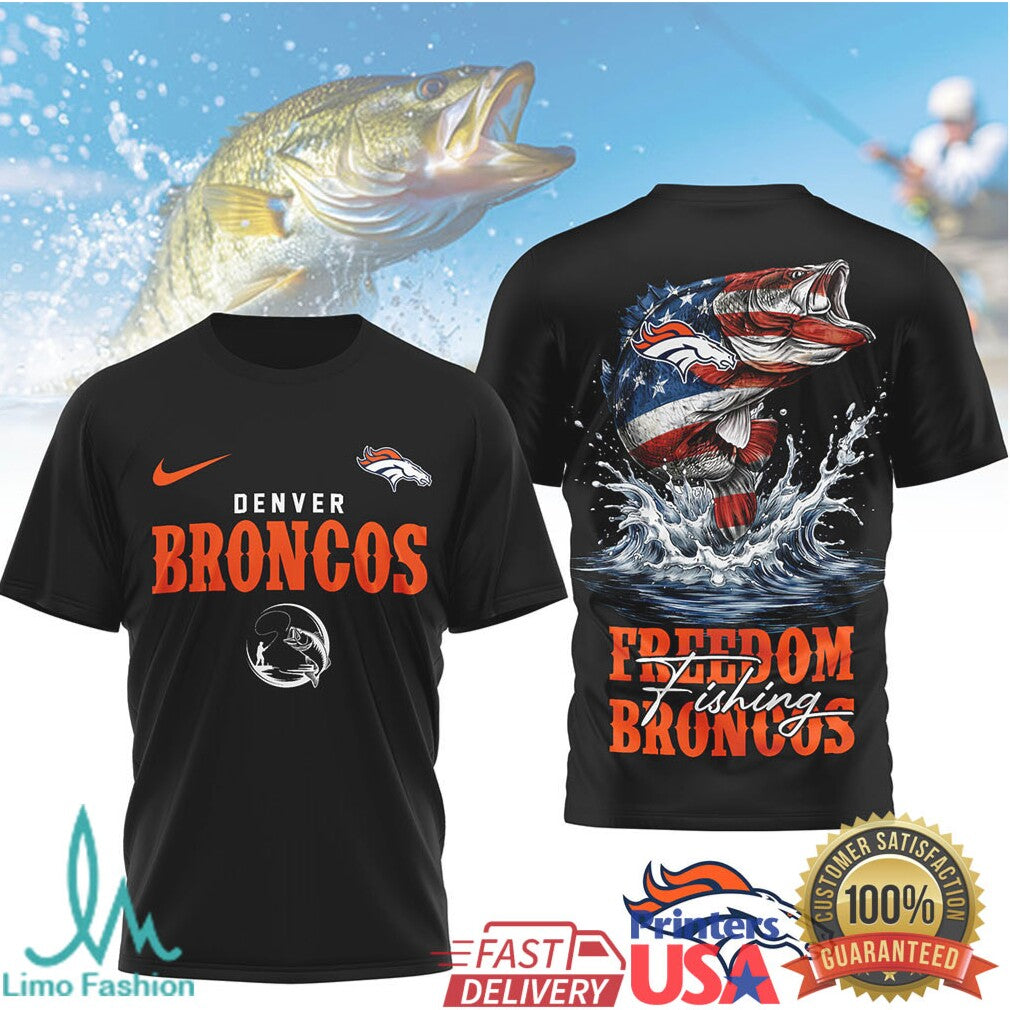 Denver Broncos Freedom Fishing Bass Splatter Graphic T Shirt - Limotees LLC