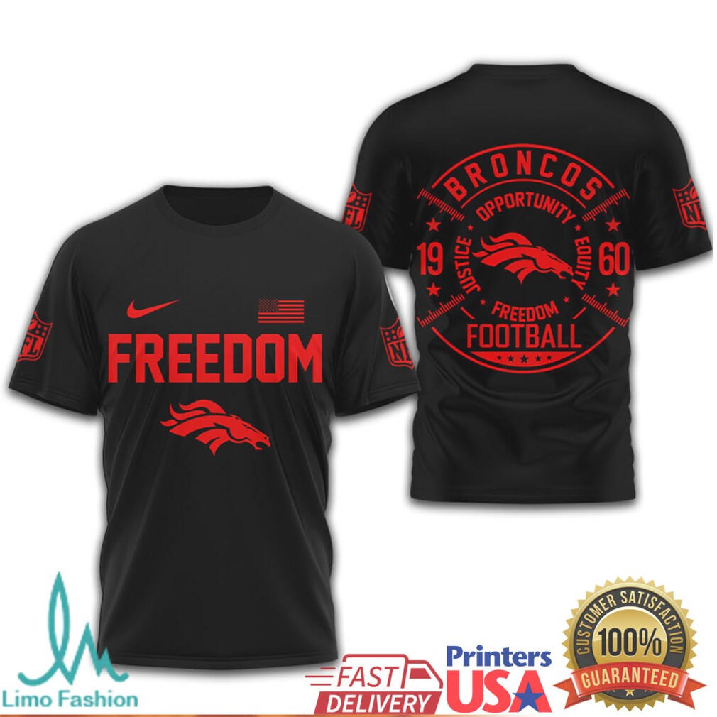 Denver Broncos Freedom Football Red Graphic Logo T Shirt - Limotees LLC