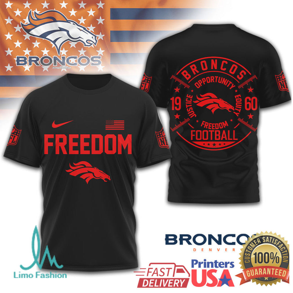 Denver Broncos Freedom Football Red Graphic Logo T Shirt - Limotees LLC