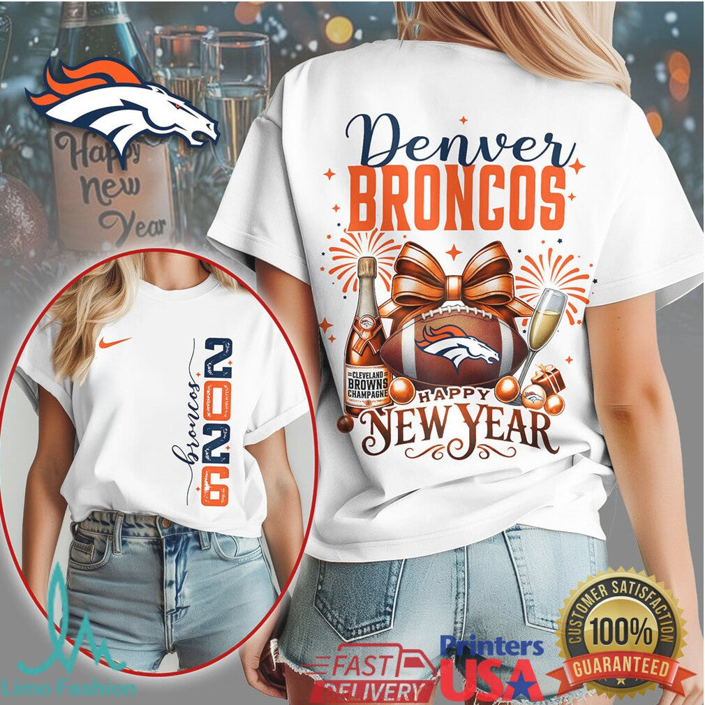 Denver Broncos Happy New Year 2026 Holiday Fan Graphic T Shirt - Limotees LLC
