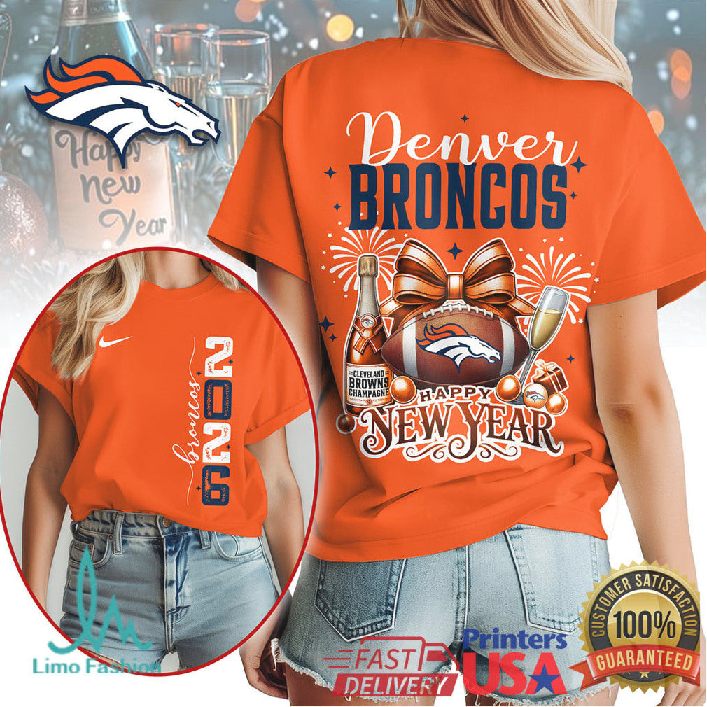 Denver Broncos Happy New Year 2026 Holiday Fan Graphic T Shirt - Limotees LLC