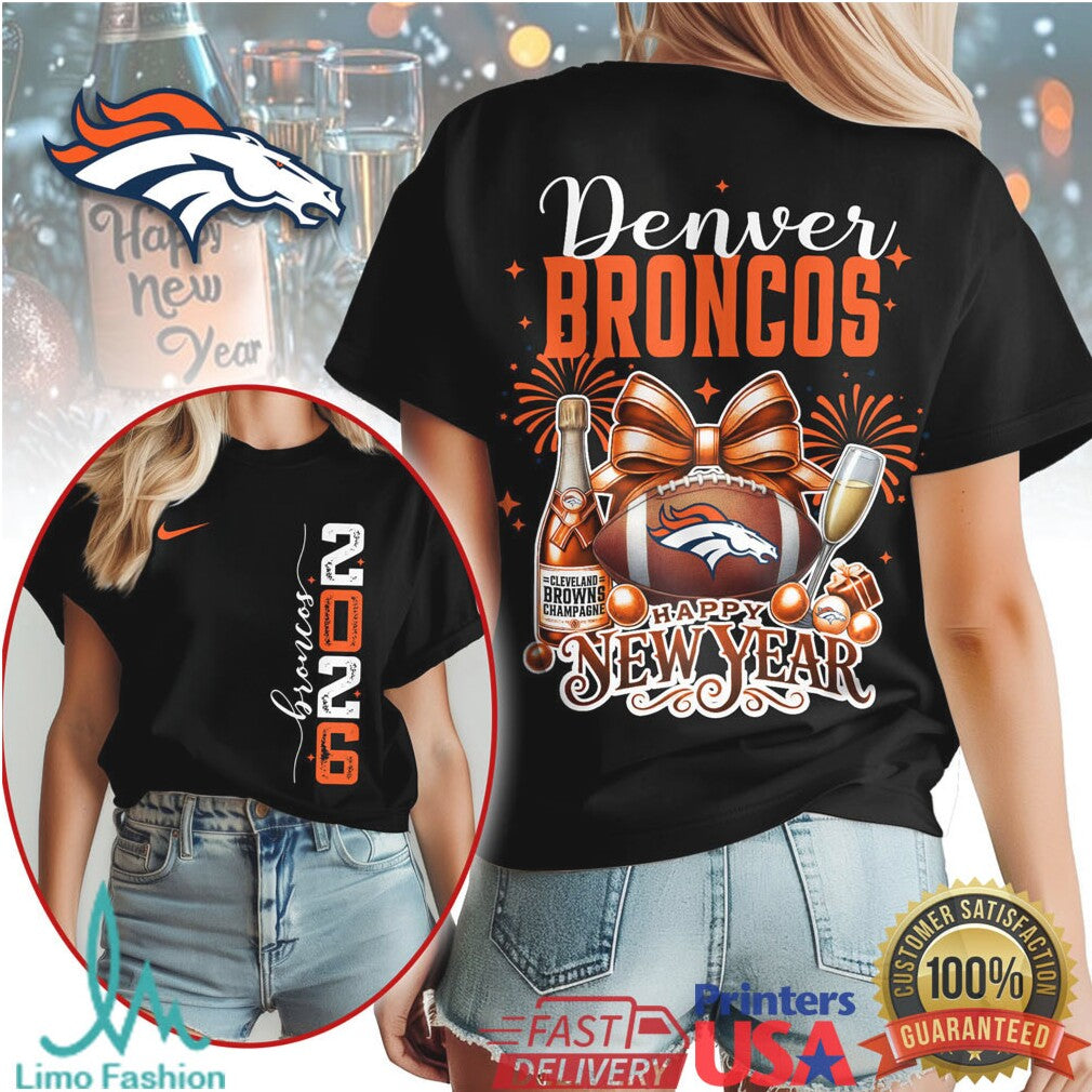 Denver Broncos Happy New Year 2026 Holiday Fan Graphic T Shirt - Limotees LLC