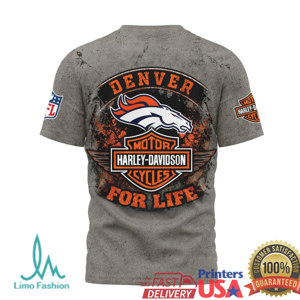 Denver Broncos Harley Davidson For Life Motor Motorcycle T Shirt - Limotees LLC