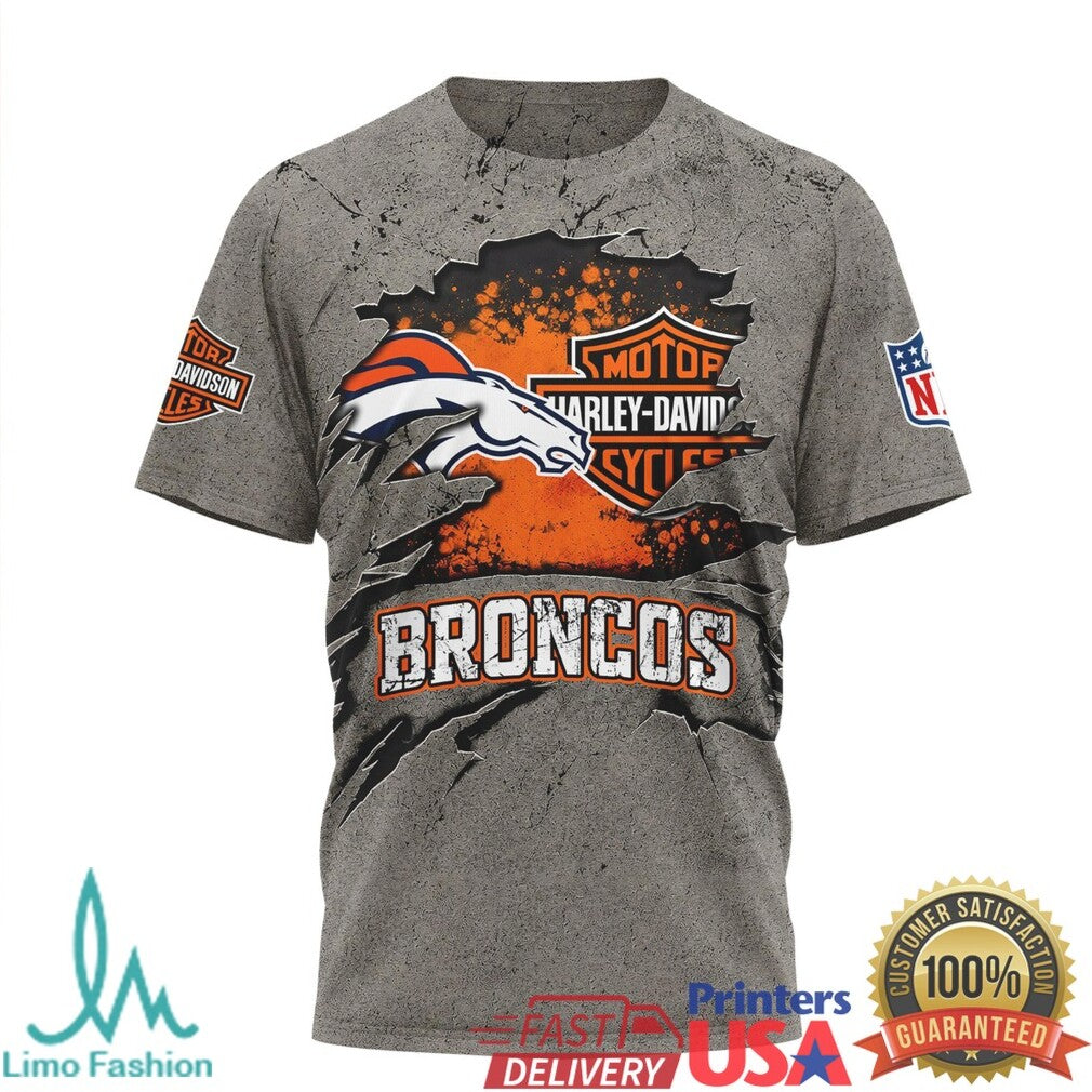 Denver Broncos Harley Davidson For Life Motor Motorcycle T Shirt - Limotees LLC