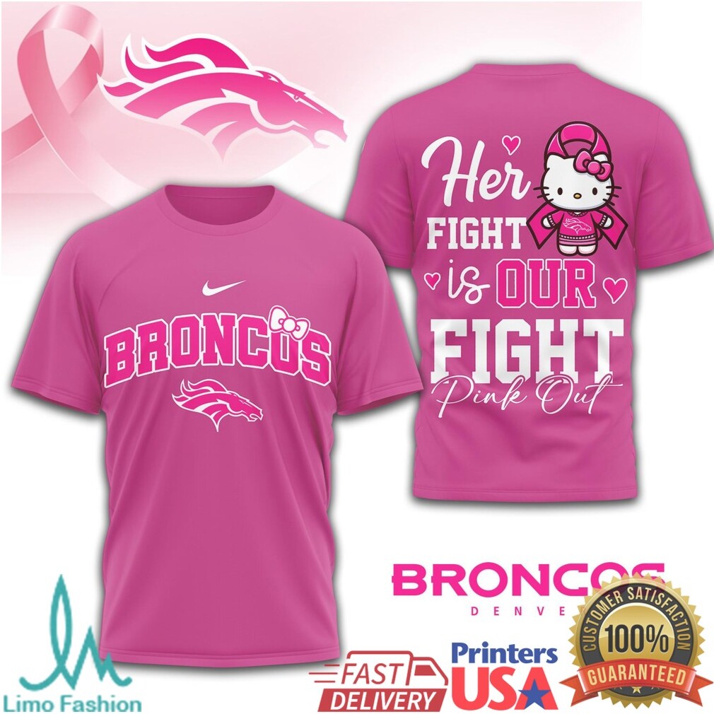 Denver Broncos Hello Kitty Breast Cancer Pink Out T Shirt - Limotees LLC