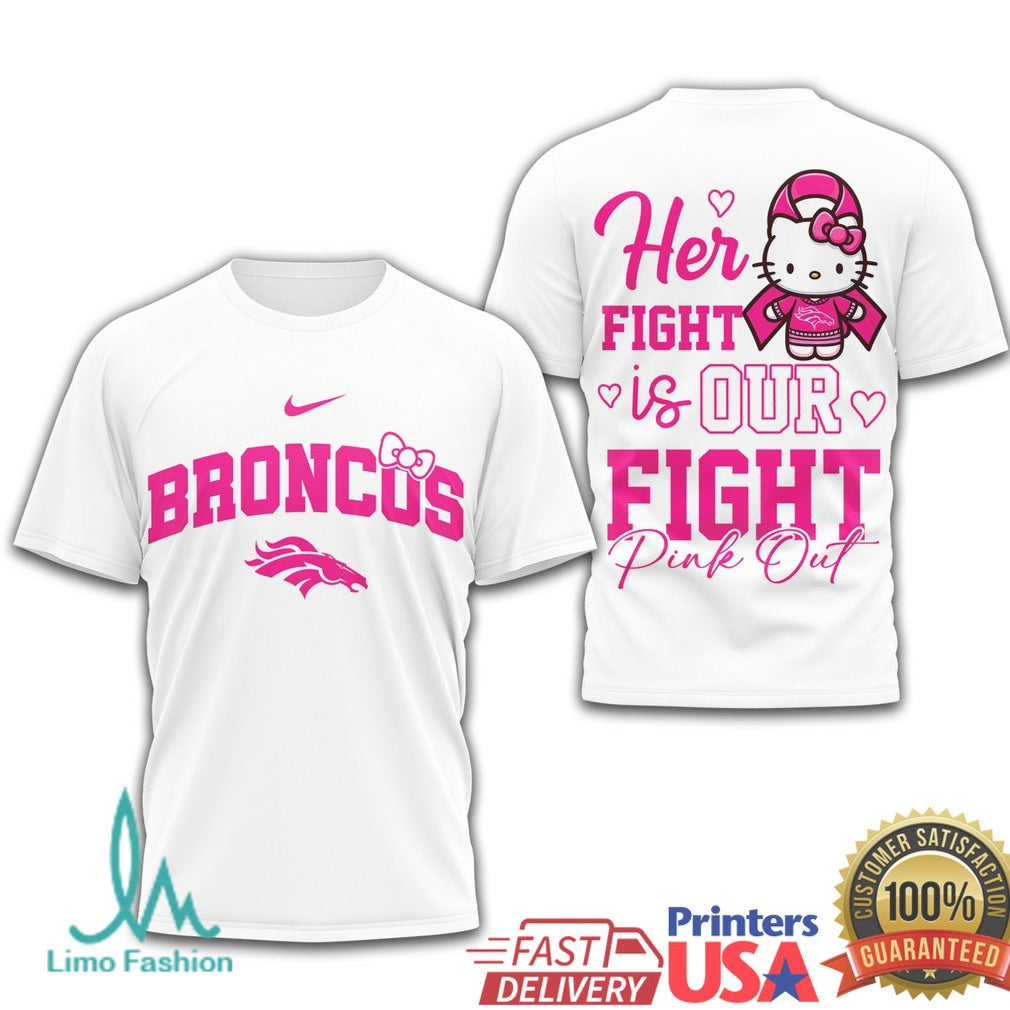 Denver Broncos Hello Kitty Breast Cancer Pink Out T Shirt - Limotees LLC