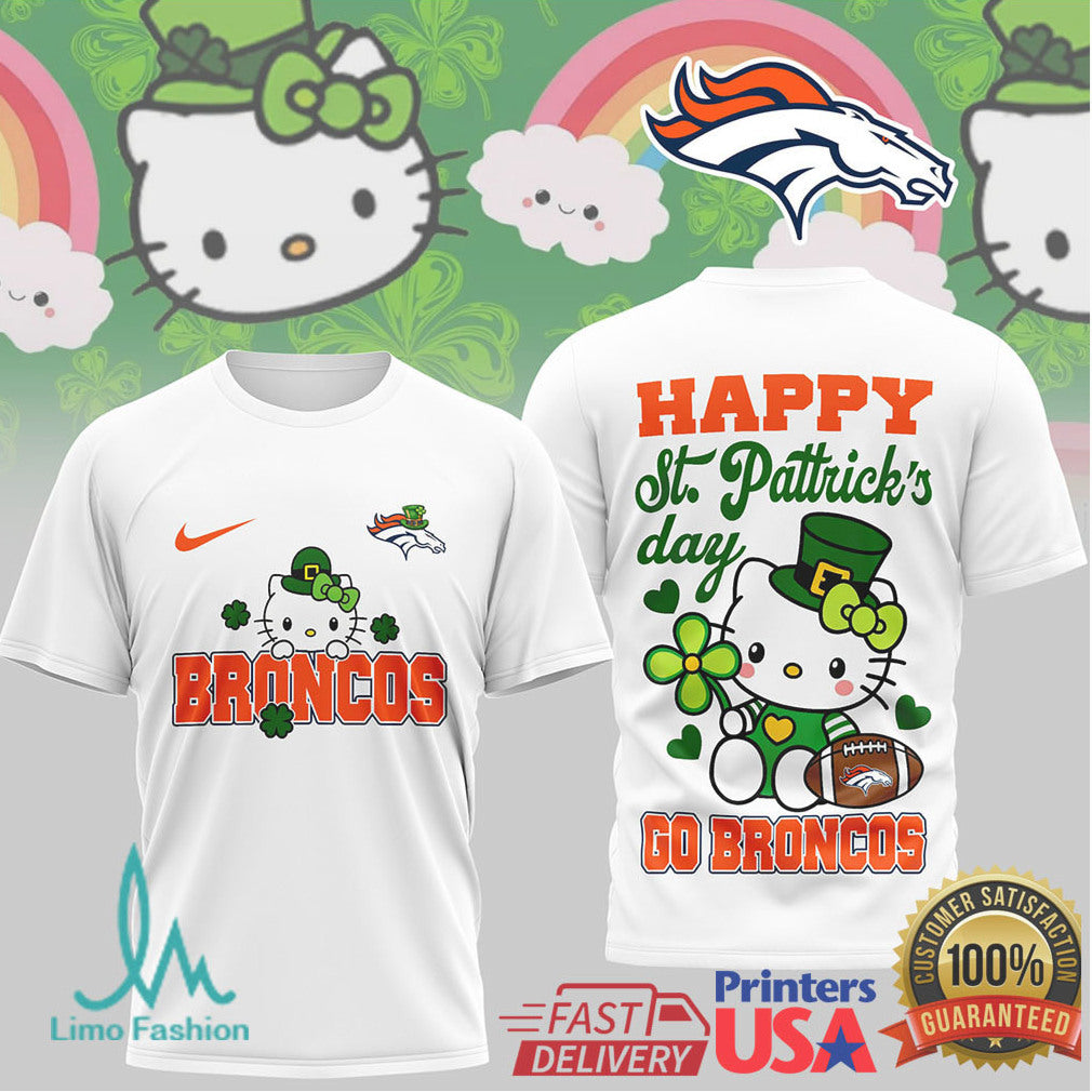 Denver Broncos Hello Kitty St. Patrick's Day Lucky Football Tee - Limotees LLC