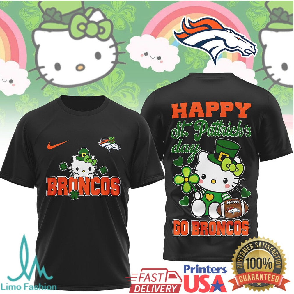 Denver Broncos Hello Kitty St. Patrick's Day Lucky Football Tee - Limotees LLC