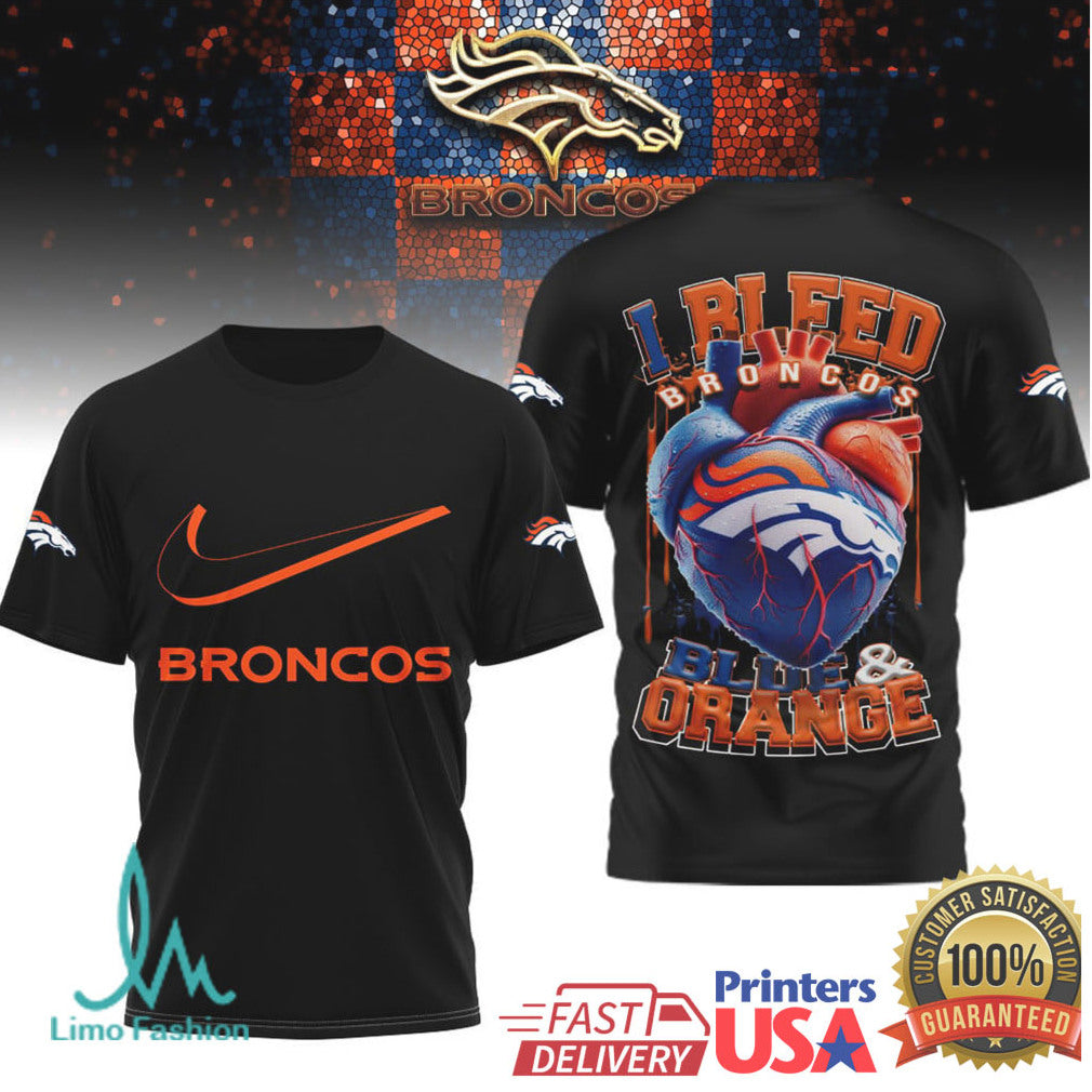 Denver Broncos “I Bleed Blue & Orange” Heart Fan T Shirt - Limotees LLC