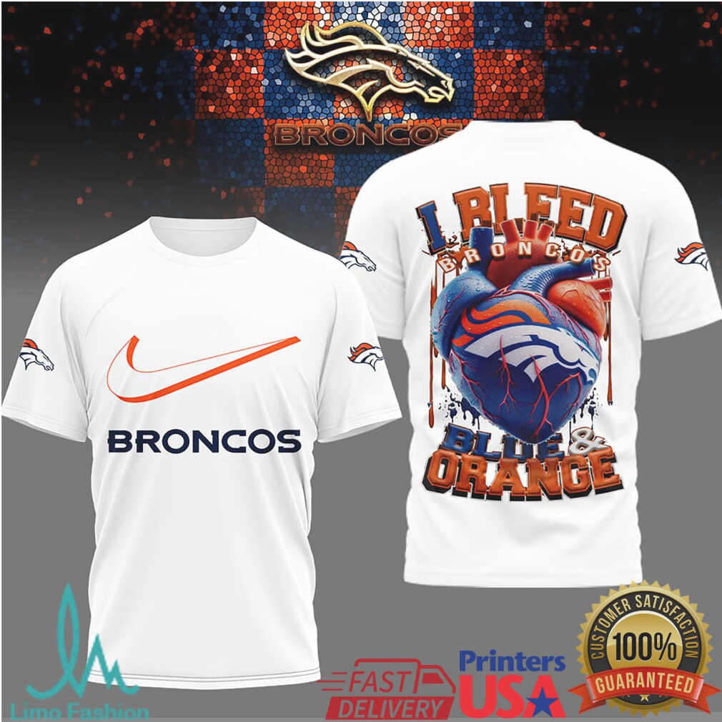Denver Broncos “I Bleed Blue & Orange” Heart Fan T Shirt - Limotees LLC