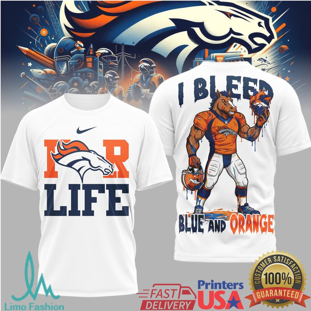 Denver Broncos “I Bleed Blue and Orange” Mascot Heart T Shirt - Limotees LLC
