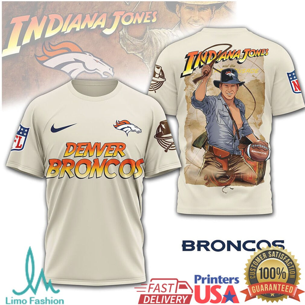 Denver Broncos Indiana Jones Vintage Movie Style Graphic T Shirt - Limotees LLC