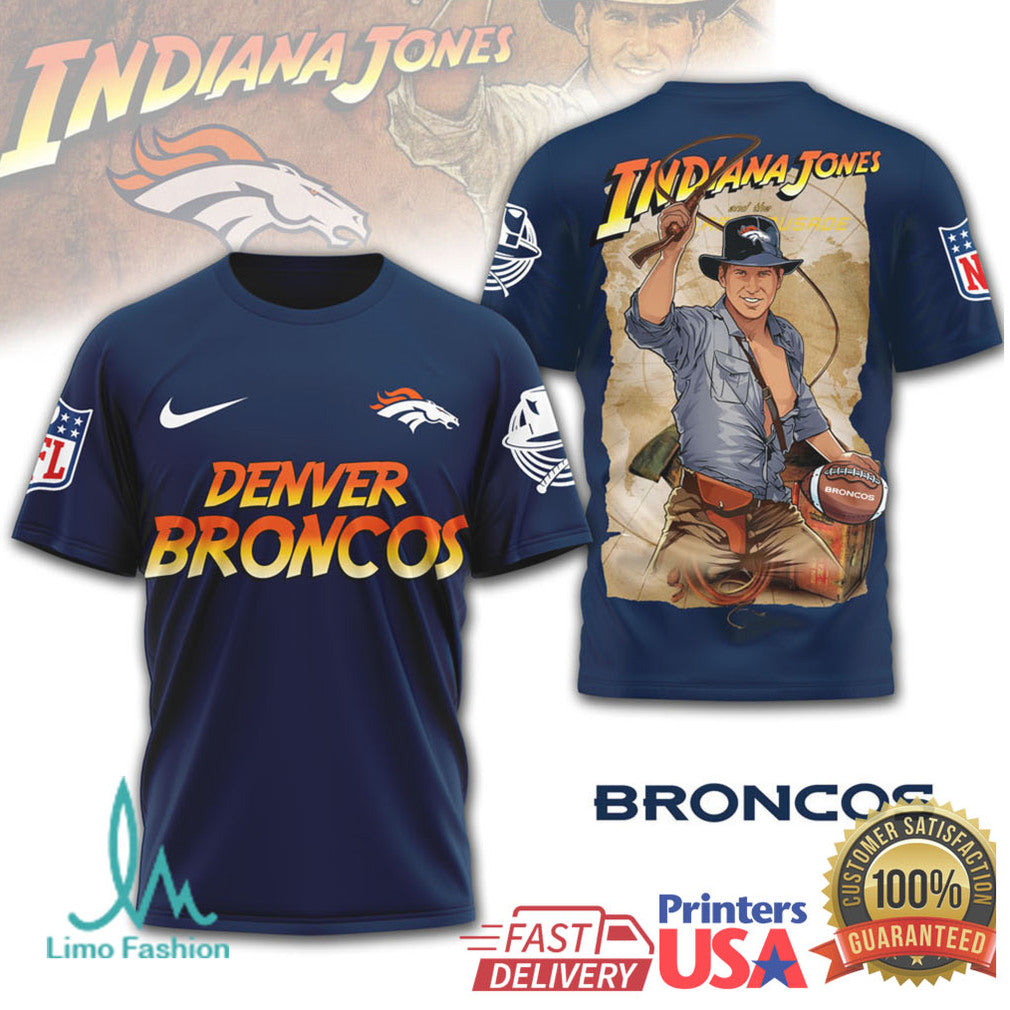 Denver Broncos Indiana Jones Vintage Movie Style Graphic T Shirt - Limotees LLC