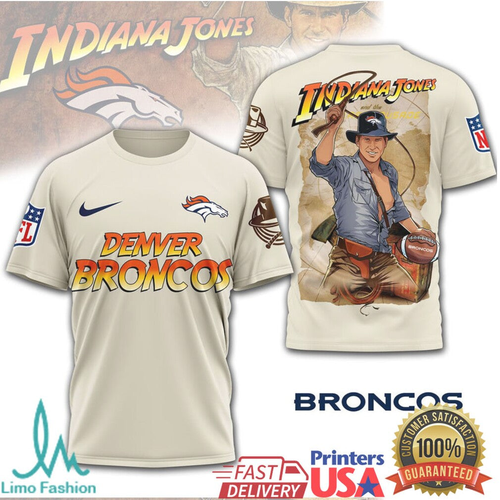Denver Broncos Indiana Jones Vintage Movie Style Graphic T Shirt - Limotees LLC