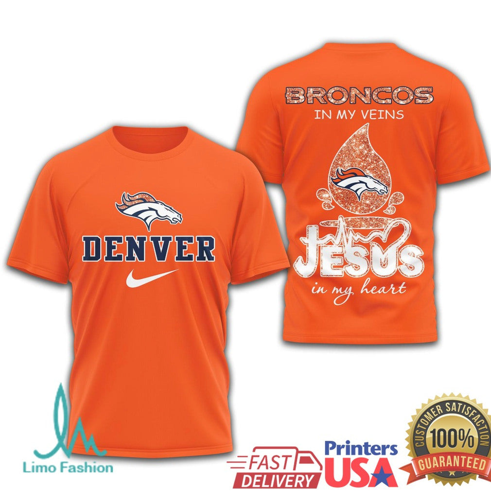 Denver Broncos Jesus In My Heart Religious NFL Supporters T Shirt - Limotees LLC