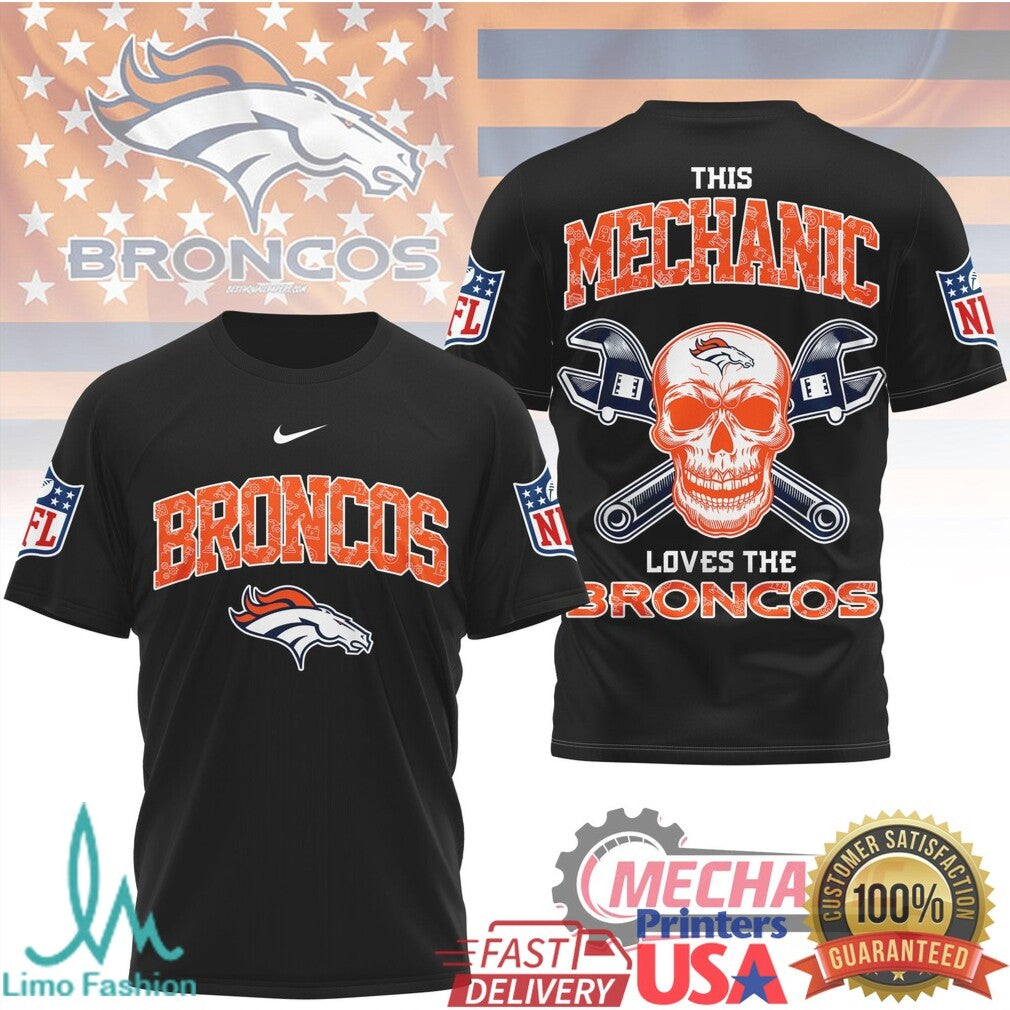Denver Broncos Mechanic Skull Wrench T Shirt - Limotees LLC