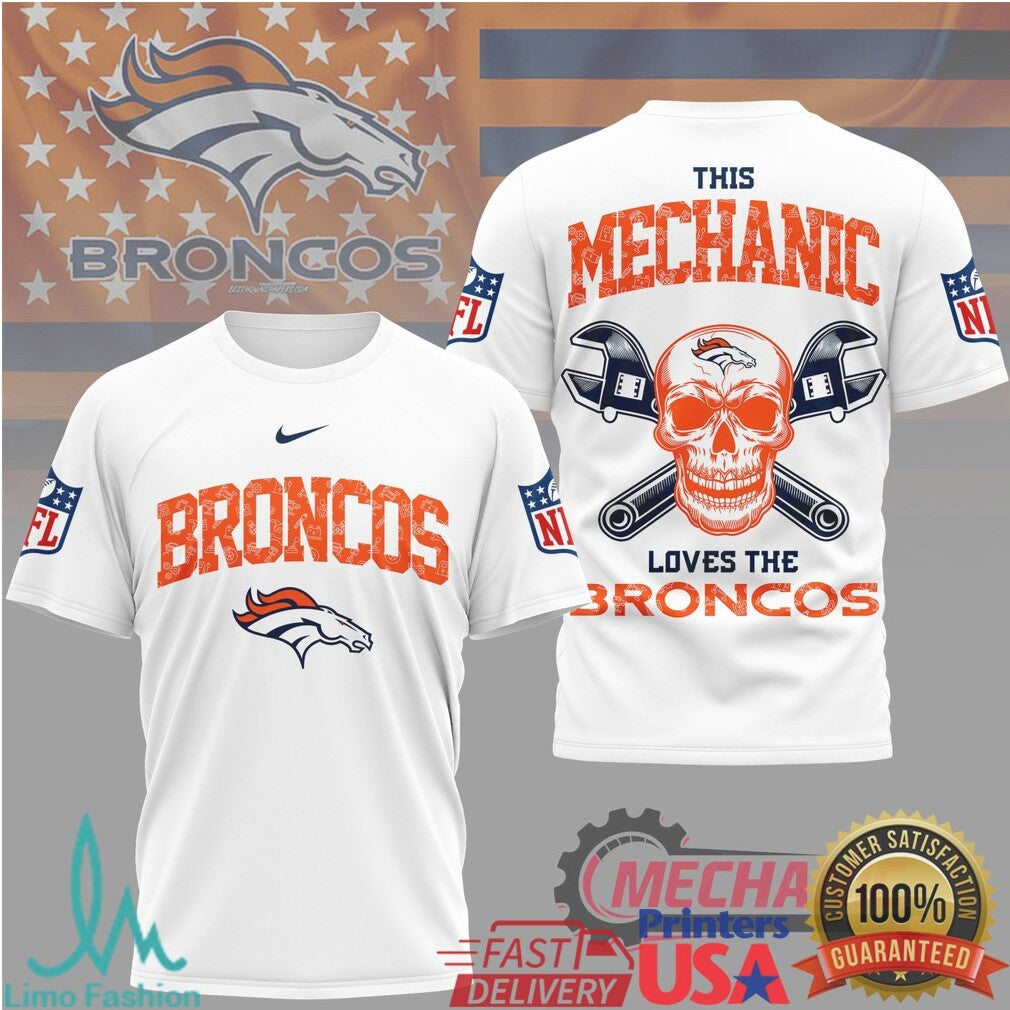 Denver Broncos Mechanic Skull Wrench T Shirt - Limotees LLC