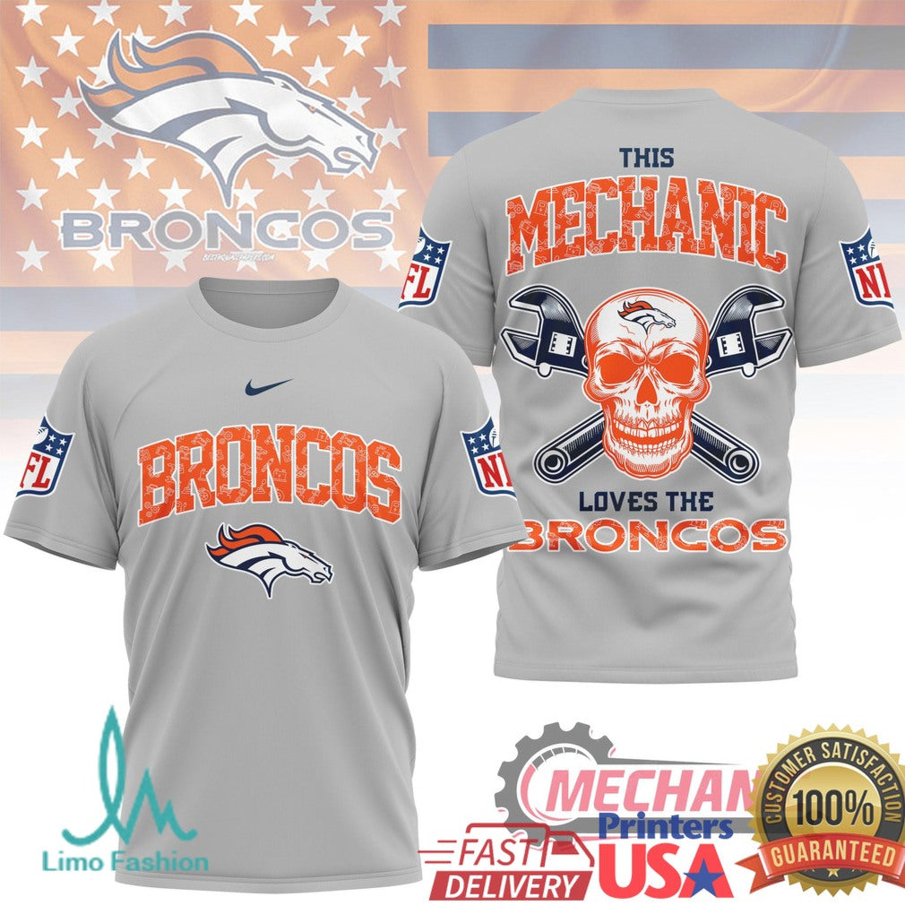 Denver Broncos Mechanic Skull Wrench T Shirt - Limotees LLC