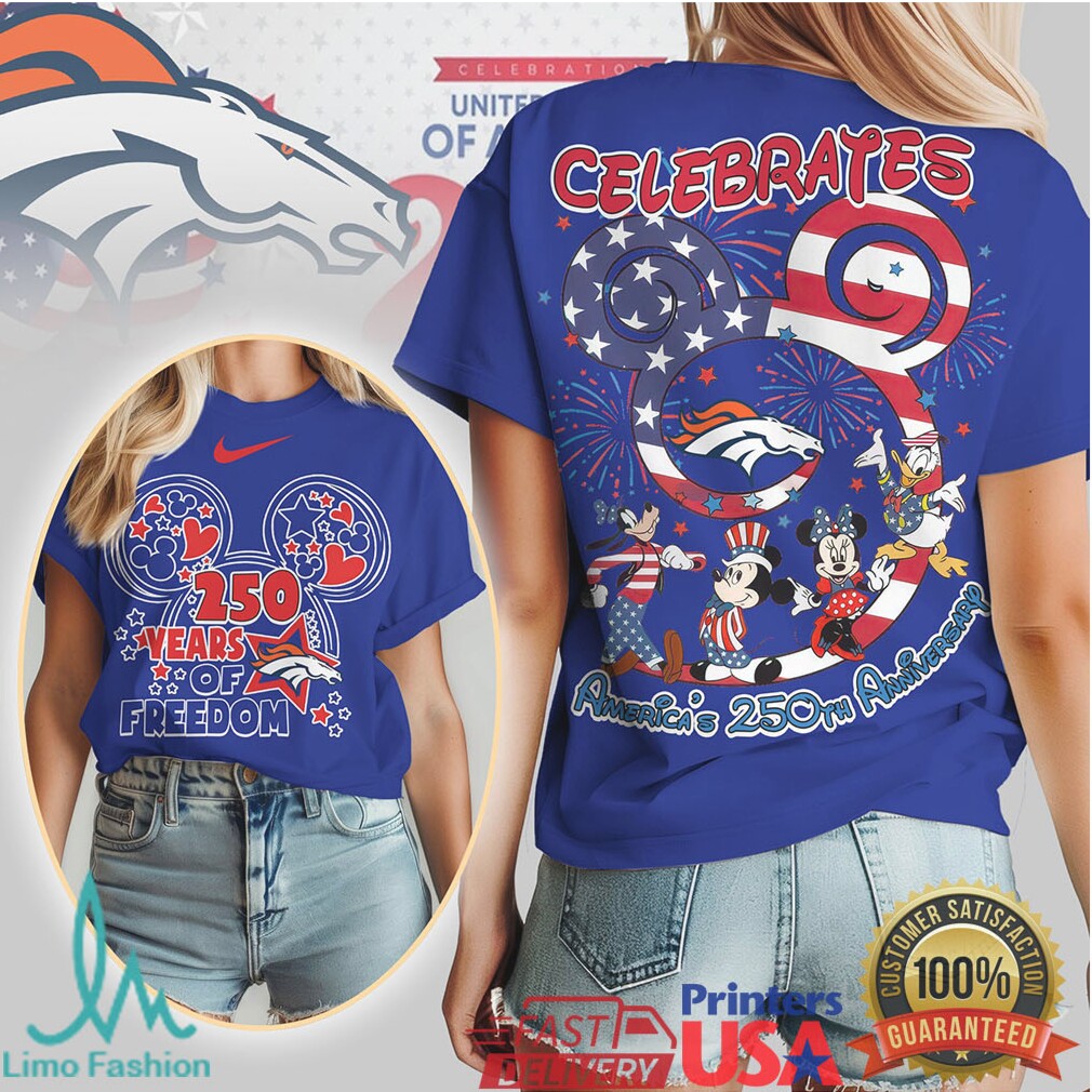 Denver Broncos Mickey & Friends 250 Years of Freedom Patriotic T Shirt - Limotees LLC