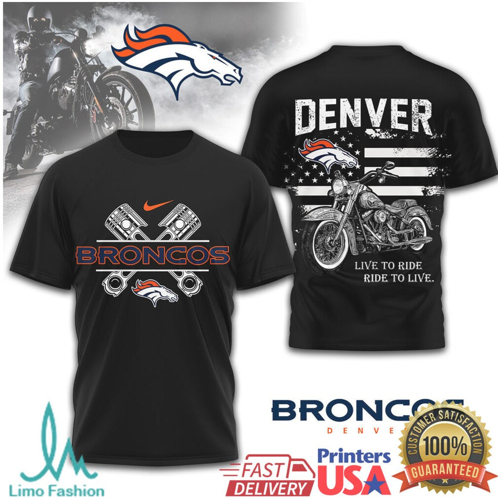Denver Broncos Motorcycle Piston Graphic Biker Tee - Limotees LLC