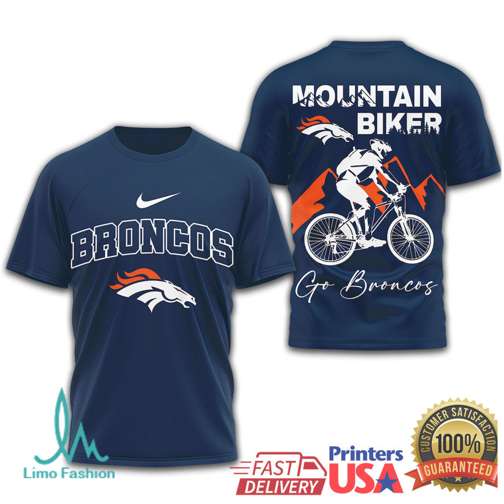 Denver Broncos Mountain Biker Sportswear Go Broncos Biking Graphic T shirt - Limotees LLC