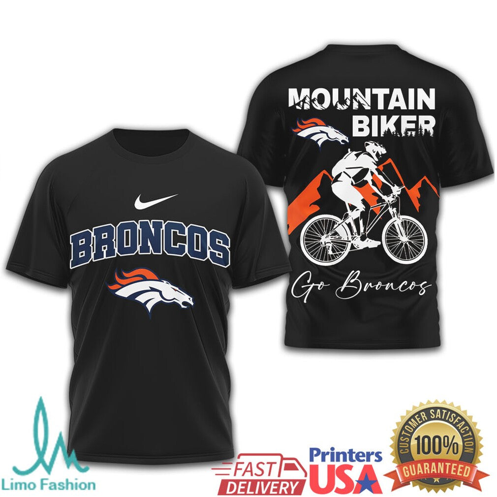 Denver Broncos Mountain Biker Sportswear Go Broncos Biking Graphic T shirt - Limotees LLC