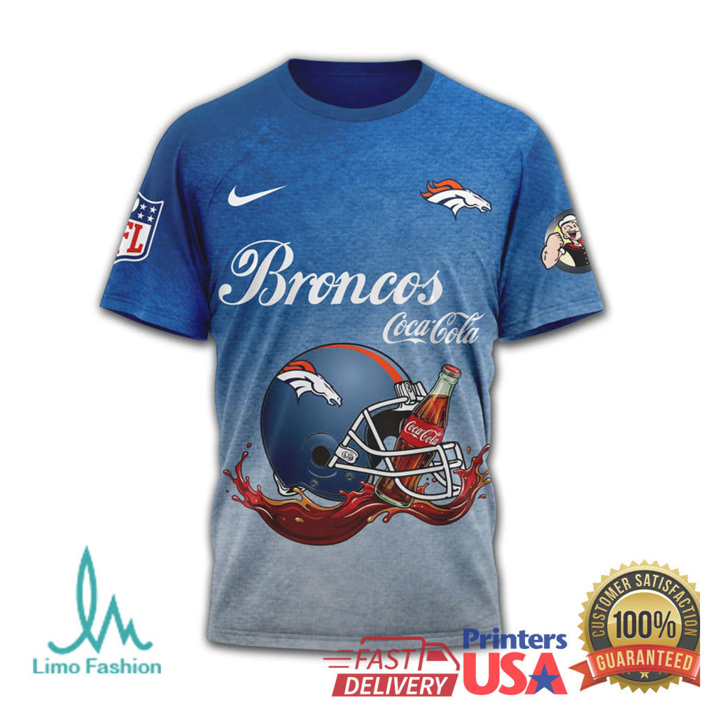 Denver Broncos NFL Popeye x Coca Cola All Over Print Fan T Shirt - Limotees LLC