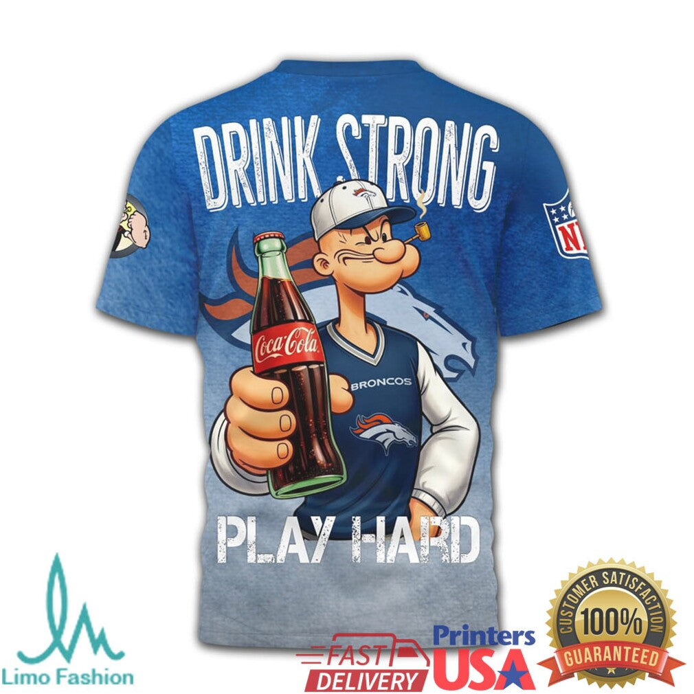 Denver Broncos NFL Popeye x Coca Cola All Over Print Fan T Shirt - Limotees LLC