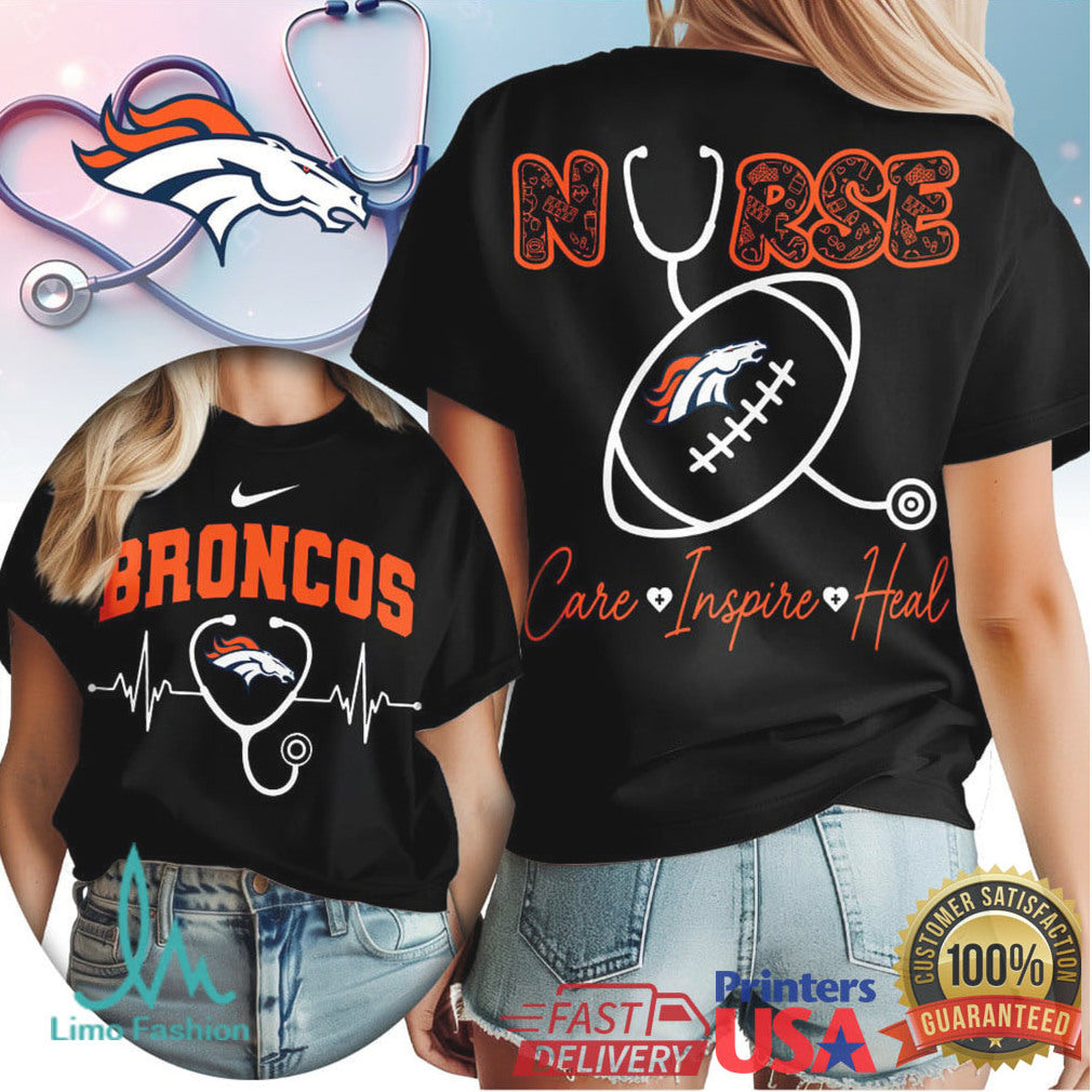 Denver Broncos Nurse Care Inspire Heal Stethoscope Heartbeat Retro Women's 2026 T Shirt - Limotees LLC