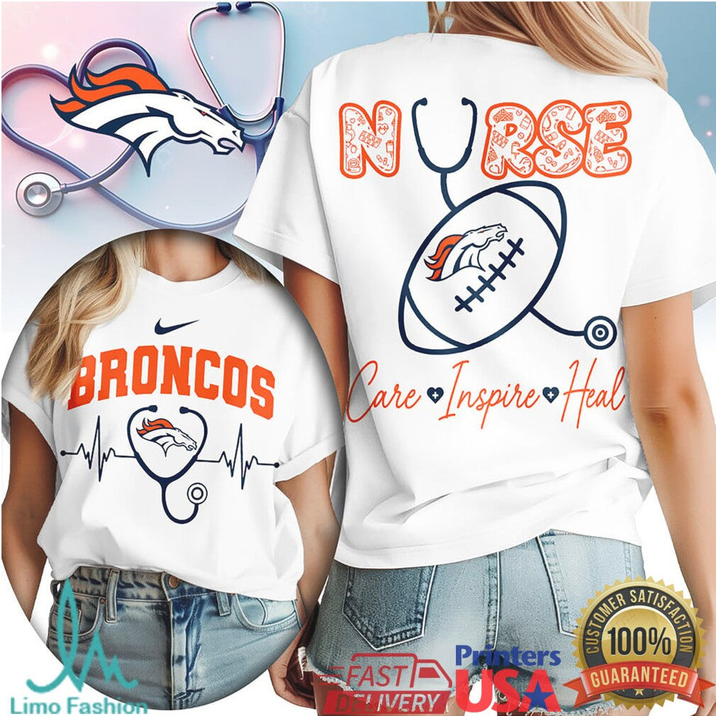 Denver Broncos Nurse Care Inspire Heal Stethoscope Heartbeat Retro Women's 2026 T Shirt - Limotees LLC