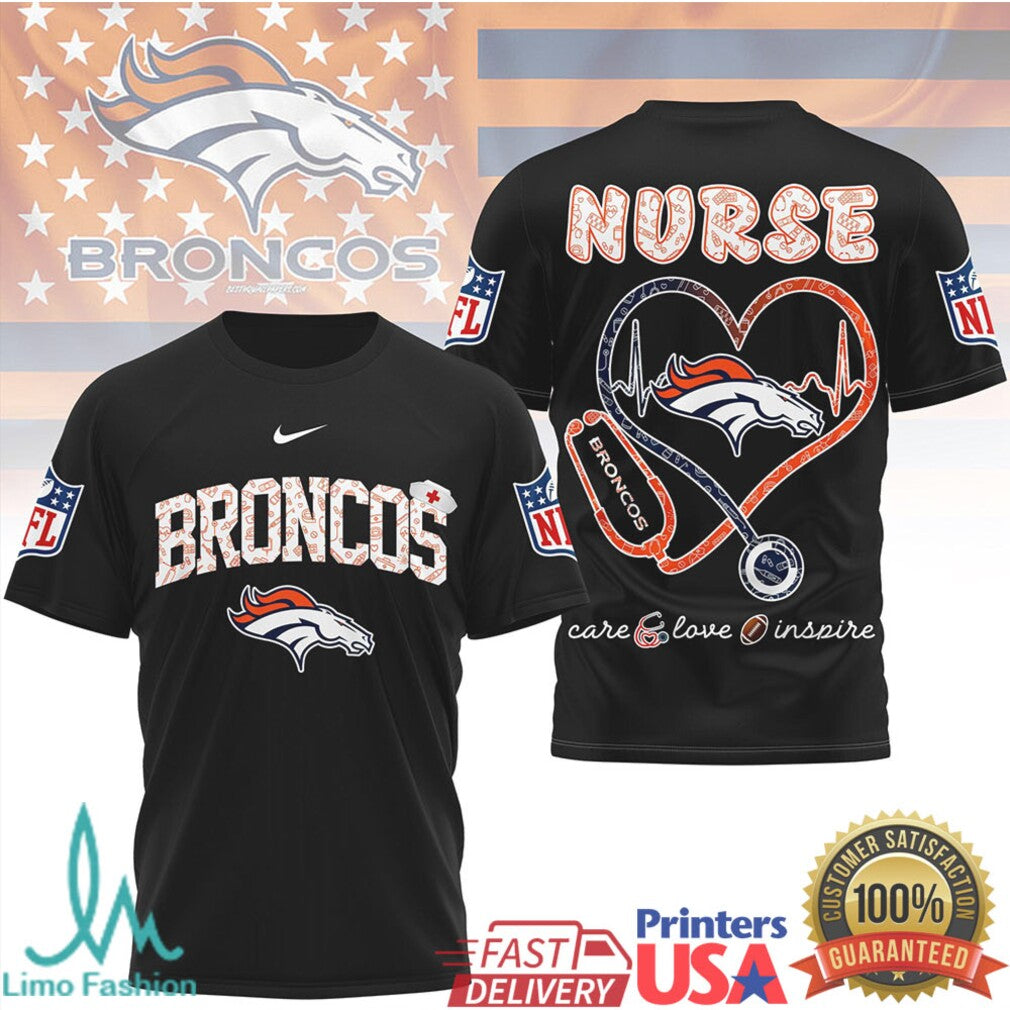 Denver Broncos Nurse Stethoscope Heartbeat NFL Football T Shirt - Limotees LLC