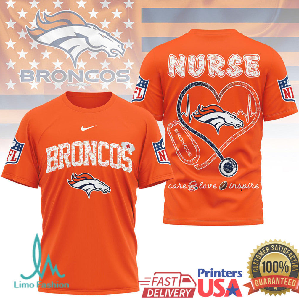 Denver Broncos Nurse Stethoscope Heartbeat NFL Football T Shirt - Limotees LLC