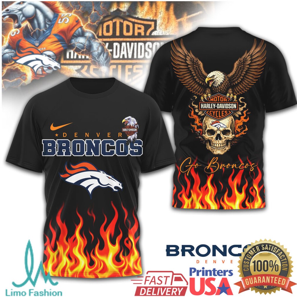 Denver Broncos Official NFL Eagle Harley Davidson 3D Shirt - Limotees LLC