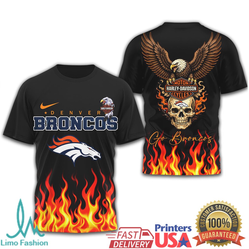 Denver Broncos Official NFL Eagle Harley Davidson 3D Shirt - Limotees LLC